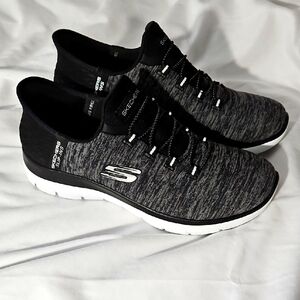 Skechers Women's Black Gray Slip-On Athletic Sneakers